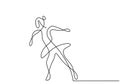 One continuous line drawing of figure skating girl. Young happy woman playing ice skating in the ice area while free dancing.