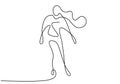 One continuous line drawing of figure skating girl. Young happy woman playing ice skating in the ice area while free dancing.