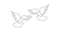 One continuous line drawing of flying couple dove birds. Two pigeons symbol of peace love and freedom in linear style Royalty Free Stock Photo