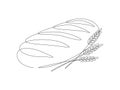 One continuous line drawing of french baguette bread. Baking loaf logo for bakery shop with plant wheat in simple linear