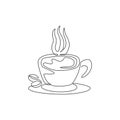 One continuous line drawing of fresh aromatic espresso cup of coffee logo emblem. Beverage coffee shop logotype template concept. Royalty Free Stock Photo