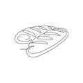 One continuous line drawing of fresh delicious online French long thin bread shop logo emblem. Home made baguettes store logotype