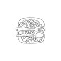 One continuous line drawing of fresh delicious salad restaurant logo emblem, from top view. Healthy organic food cafe shop