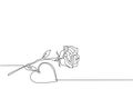 One continuous line drawing of fresh romantic beautiful rose flower and heart shape greeting card. Trendy invitation, logo, banner Royalty Free Stock Photo