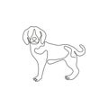 One continuous line drawing of funny beagle dog for company logo identity. Purebred dog mascot concept for pedigree friendly pet