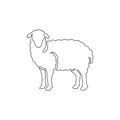 One continuous line drawing of funny cute sheep for livestock logo identity. Lamb emblem mascot concept for cattle icon. Trendy Royalty Free Stock Photo