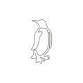 One continuous line drawing of funny penguin for kids toy company logo identity. South pole bird mascot concept for conservation Royalty Free Stock Photo