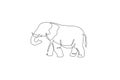 One continuous line drawing of giant African elephant. Wild animal national park conservation. Safari zoo concept. Dynamic single