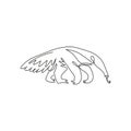 One continuous line drawing of giant anteater for logo identity. Vermilingua mammal animal mascot concept for national zoo icon.