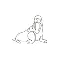 One continuous line drawing of giant walrus for marine company logo identity. Odobenus rosmarus mascot concept for national Royalty Free Stock Photo