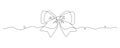 One continuous line drawing of gift ribbon bow. Christmas and birthday present wrap in simple linear style. Concept of