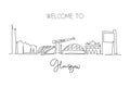 One continuous line drawing of Glasgow city skyline, Scotland. Beautiful landmark. World landscape tourism travel vacation poster