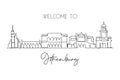 One continuous line drawing of Gothenburg city skyline, Sweden. Beautiful landmark. World landscape tourism travel home decor wall