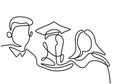 One continuous line drawing of graduation student. Happy student who is graduation photo with parents isolated on white background Royalty Free Stock Photo