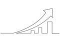 One continuous line drawing of graph icon isolated on white background. Growing graph, chart image with arrow up. Vector