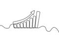 One continuous line drawing of graph icon isolated on white background vector illustration. Growing graph, chart image with arrow
