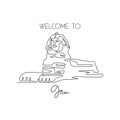 One continuous line drawing of Great Sphinx. Historical tomb iconic place in Giza, Egypt. Holiday vacation home wall decor art Royalty Free Stock Photo