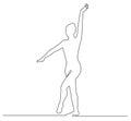 One continuous line drawing of gymnast girl. Silhouette girl engaged in gymnastics. Floor exercise performer in leotard