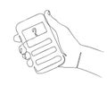 One continuous line drawing. Hand and calculator with question mark. Cost calculating. Budget planning. Problem or
