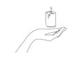 One continuous line drawing of hand holding candle. Symbol of prayer and church concept in simple linear style. Editable