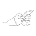One continuous line drawing of hand holding phone or smartphone. Modern Vector illustration design of smart mobile technology Royalty Free Stock Photo