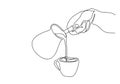 One continuous line drawing of hands holding a cup of hot coffee Royalty Free Stock Photo