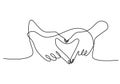 One continuous line drawing of hands showing love sign. Hands woman and man holding together giving love symbol with little finger Royalty Free Stock Photo