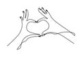 One continuous line drawing of hands showing love sign. Woman`s hand giving love symbol with holding her little finger minimalism Royalty Free Stock Photo