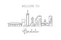 One continuous line drawing of Honolulu city skyline, Hawaii. Beautiful landmark. World landscape tourism travel home wall decor