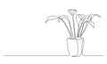 One continuous Line drawing of House deciduous plant in pot. Beautiful home flower in simple linear style. Editable Royalty Free Stock Photo