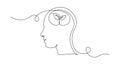 One continuous line drawing of human head with plant inside. Mental health and psychology vector concept. Creative ideas