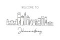 One continuous line drawing of Johannesburg city skyline, South Africa. Beautiful landmark wall decor poster print. World