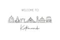 One continuous line drawing of Kathmandu city skyline, Nepal. Beautiful landmark postcard. World landscape tourism travel vacation