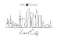 One continuous line drawing of Kuwait City skyline, Kuwait. Beautiful city landmark. World landscape tourism and travel vacation.