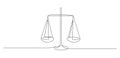 One continuous line drawing of law balance and scale of justice. Symbol of equality and equilibrium concept and logo Royalty Free Stock Photo