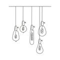 One continuous line drawing of Loft lightbulbs. Vector illustration of Hanging modern pendant Electic lamps with Edison