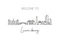 One continuous line drawing of Luxembourg city skyline. Beautiful landmark. World landscape tourism and travel vacation postcard.