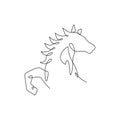 One continuous line drawing of luxury horse head for corporation logo identity. Equine wild mammal animal symbol concept. Modern Royalty Free Stock Photo