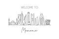 One continuous line drawing Manama city skyline Bahrain. Beautiful landmark postcard print. World landscape tourism travel