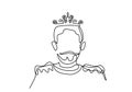 One continuous line drawing medieval historical european monarch king in a crown isolated on white background. A young handsome