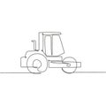 One continuous line drawing of metal roller vehicle for paving the road, commercial vehicle. Heavy construction trucks equipment Royalty Free Stock Photo