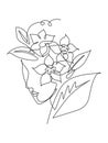 One continuous line drawing minimalist beauty nature cosmetic hairstyle. Flower bouquet in woman head abstract face concept. Wall