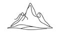 One continuous line drawing of mountain range landscape.