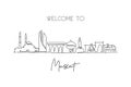 One continuous line drawing of Muscat skyline, Oman. Beautiful city landmark wall decor poster print art. World landscape tourism