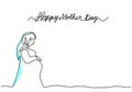One continuous line drawing of muslim woman pregnant with hand drawn lettering happy mother`s day isolated on white background. Royalty Free Stock Photo