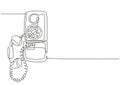 One continuous line drawing of old vintage analog wall telephone to communicate. Retro classic telecommunication device concept Royalty Free Stock Photo