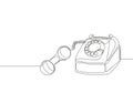 One continuous line drawing of old vintage antique analog desk telephone to communicate. Retro classic telecommunication device Royalty Free Stock Photo