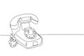 One continuous line drawing of old vintage antique analog desk telephone to communicate. Retro classic telecommunication device Royalty Free Stock Photo