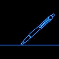 One continuous line drawing of pen writing thin stroke Pencil symbol of study and education icon neon concept Royalty Free Stock Photo