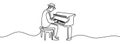 one continuous line drawing of a pianist playing a classic grand piano